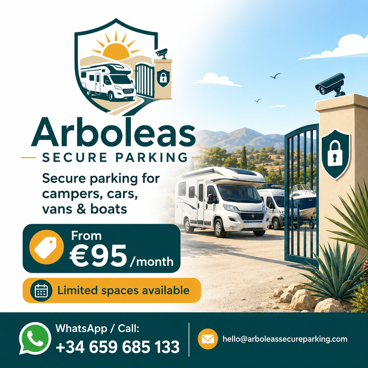 Arboleas Secure Parking Social post — secure parking